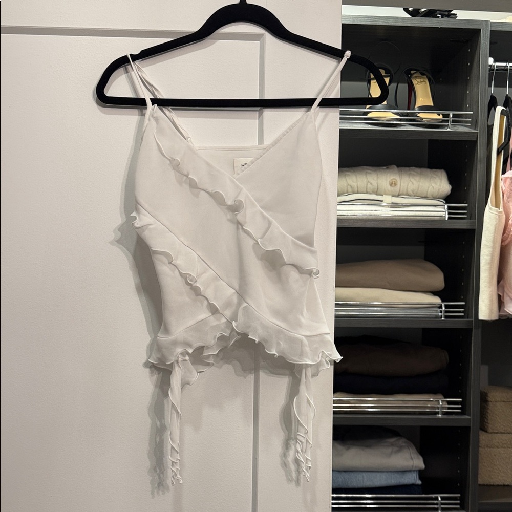 Aritzia White Ruffle Wrap Camisole